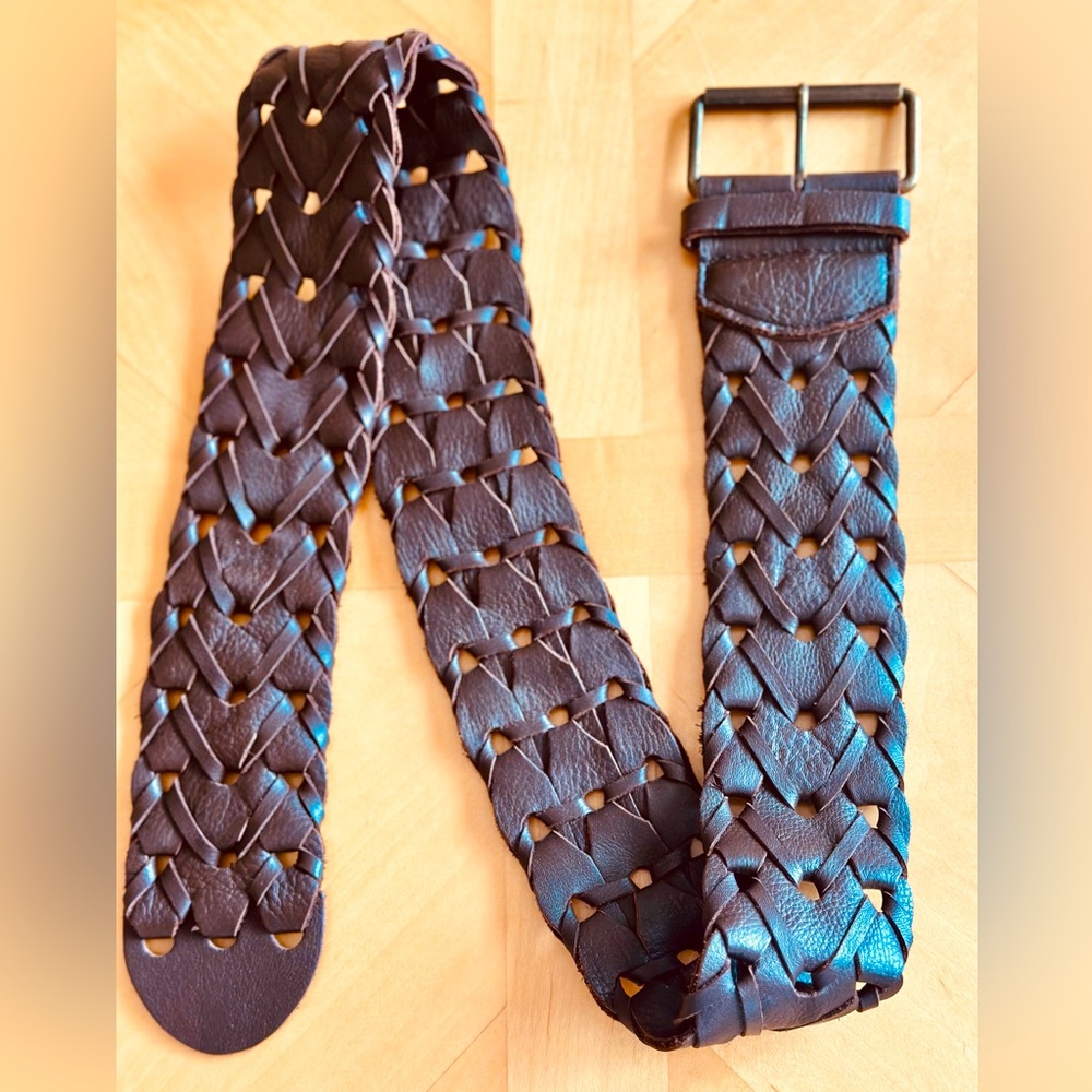 Statement Belt - Chocolate Brown Braided Leather FRENCH CONNECTION